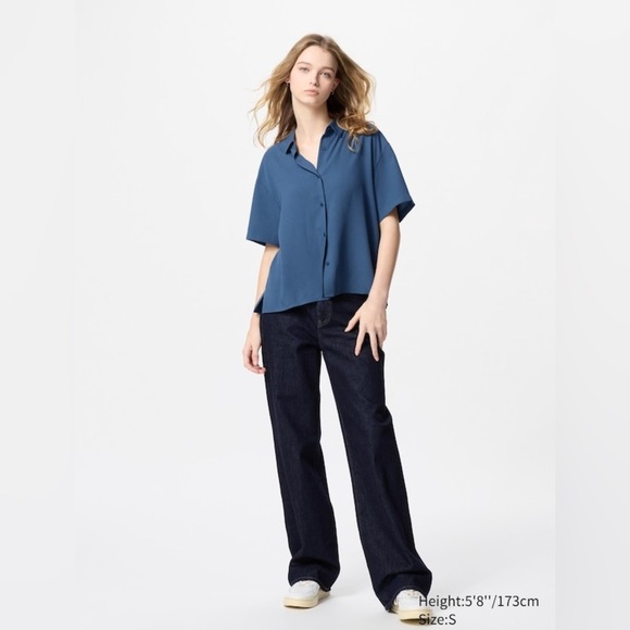 Uniqlo Women’s Rayon Blouse Short Sleeve Button Down Shirt 66 Blue Size XL - Picture 6 of 8
